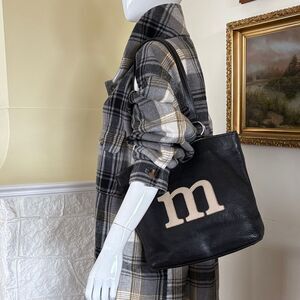 Vintage Roots Leather Tote Bag Initial M